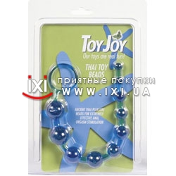 TOY9257 - Анальные шарики на жесткой связке синего цвета